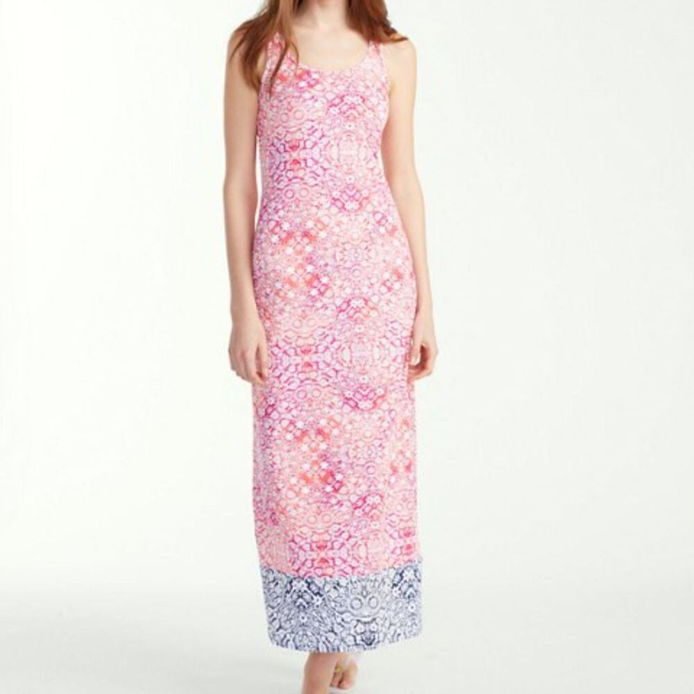 TOMMY BAHAMA Coral Medallion Tank Maxi Dress Sz M TALL NWOT